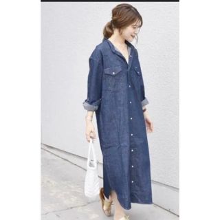 シップス(SHIPS)のSHIPS別注　Wrangler ノーカラーデニムシャッツワンピース(ロングワンピース/マキシワンピース)