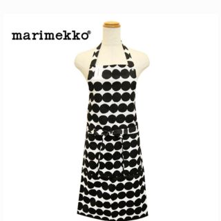 マリメッコ(marimekko)のマリメッコ　marimekko エプロン　RASYMATTO 新品タグ付ブラック(収納/キッチン雑貨)