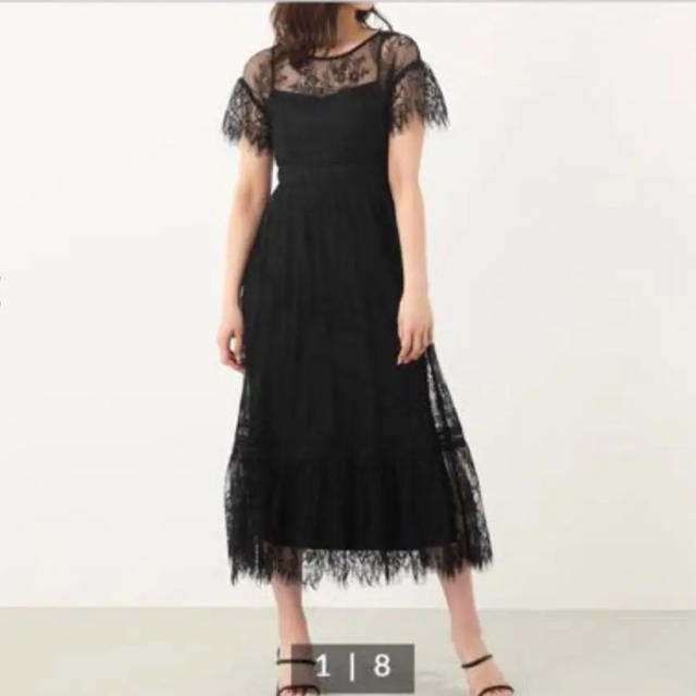 rienda(リエンダ)の★期間限定値下★Frill hem Lace Long OP ブラック レディースのワンピース(ひざ丈ワンピース)の商品写真