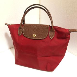 ロンシャン(LONGCHAMP)のロンシャン バッグ ナイロン×レザー レッド×ダークブラウン 折りたたみ(トートバッグ)