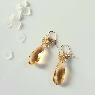 K14gf・シトリンクォーツのピアス／イヤリング(ピアス)