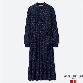 ユニクロ(UNIQLO)の美品　イネス　ジョーゼットギャザーワンピース(ひざ丈ワンピース)