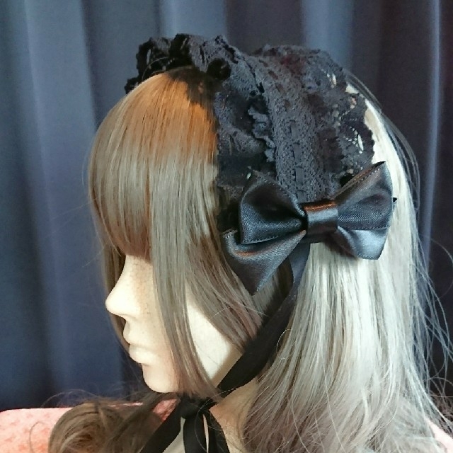 BABY,THE STARS SHINE BRIGHT(ベイビーザスターズシャインブライト)のヘッドドレス 黒×黒 ハンドメイドのアクセサリー(ヘアアクセサリー)の商品写真