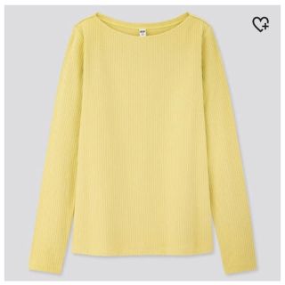 ユニクロ(UNIQLO)の値下げ　ユニクロ　リブボートネックT イエロー　Mサイズ　オンライン完売アイテム(Tシャツ(長袖/七分))