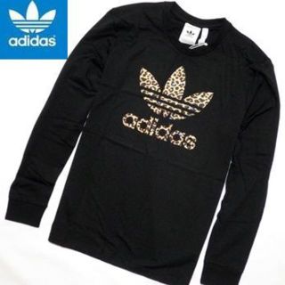 アディダス(adidas)の新品 アディダスオリジナルス 長袖カットソー ロンT 黒 レオパード柄 Lサイズ(Tシャツ/カットソー(七分/長袖))