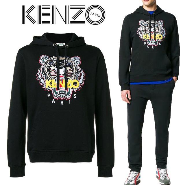 8 KENZO ブラック タイガー プルオーバー パーカー S