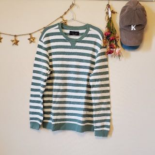 ザラ(ZARA)のZARA メンズ コットン スプリング セーター ボーダー グリーン(Tシャツ/カットソー(七分/長袖))