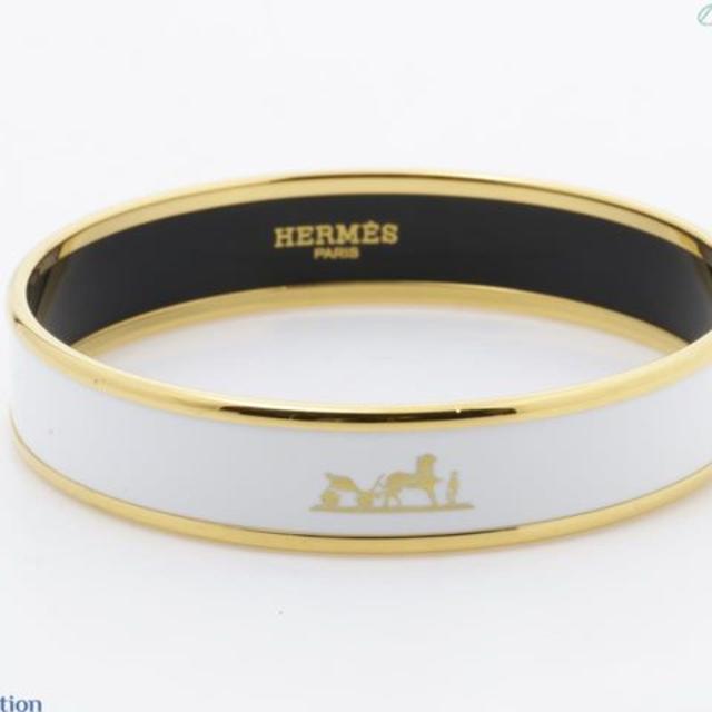 Hermes(エルメス)の♡極美品♡　Hermès　エマイユ　ハングル　カレーシュＭＭ　ＧＰ　白 レディースのアクセサリー(ブレスレット/バングル)の商品写真
