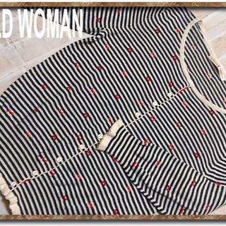 チャイルドウーマン(CHILD WOMAN)のチャイルドウーマン　刺繍入りボーダーカーディガン　白×紺(カーディガン)