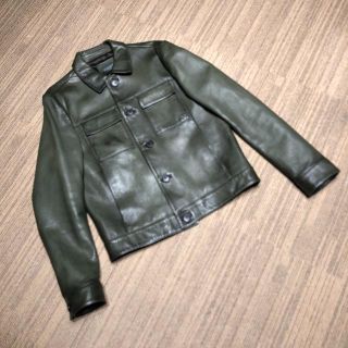 プラダ(PRADA)のPRADA LEATHER JACKET DARK GREEN SIZE 46(レザージャケット)