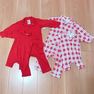 エイチアンドエム(H&M)の美品✩.*˚H&M 赤 チェック ロンパース 56 92(ロンパース)