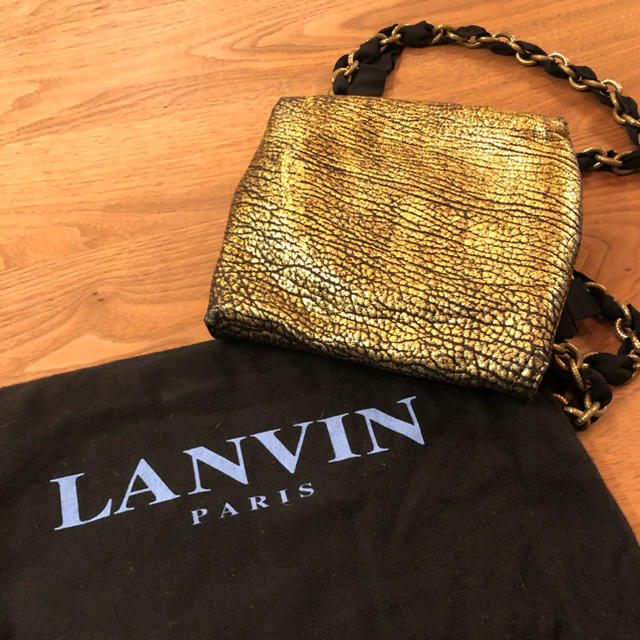 ランバンLANVIN☆メタリックレザーショルダーバッグ☆グログランリボンチェーン 1