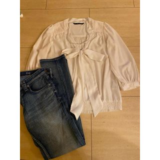 ZARA ボウタイリボンブラウス　美品(シャツ/ブラウス(長袖/七分))