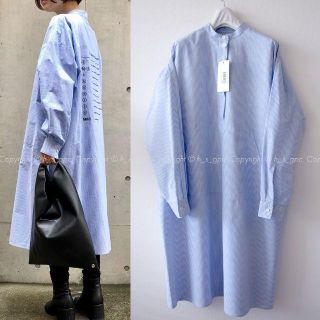 マルタンマルジェラ(Maison Martin Margiela)のMM6 ロゴ オーバーサイズ ストライプ シャツ ワンピース ブラウス(ロングワンピース/マキシワンピース)