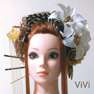 髪飾りViVi ～簪付き豪華11点・百合&薔薇～ 成人式 結婚式 花魁
