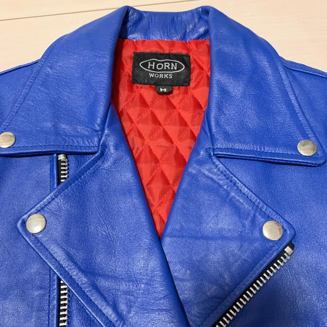 【本格ダブルライダース】バッファロー牛革 ブルー メンズのジャケット/アウター(ライダースジャケット)の商品写真