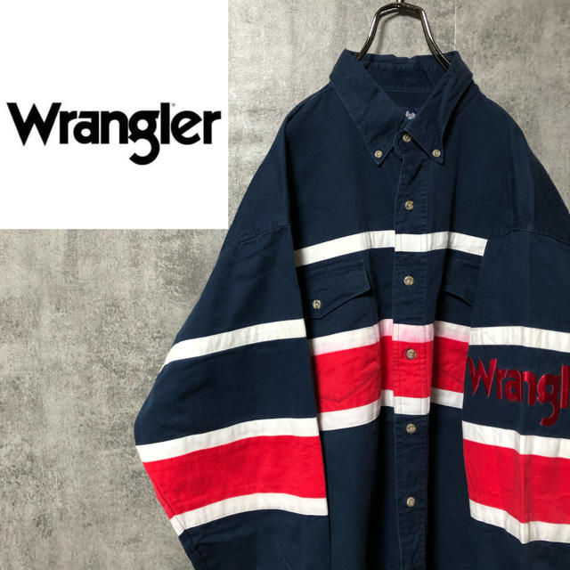 Wrangler(ラングラー)の【レア】ラングラー☆サイド刺繍ビッグロゴマルチラインダブルポケットシャツ 90s メンズのトップス(シャツ)の商品写真