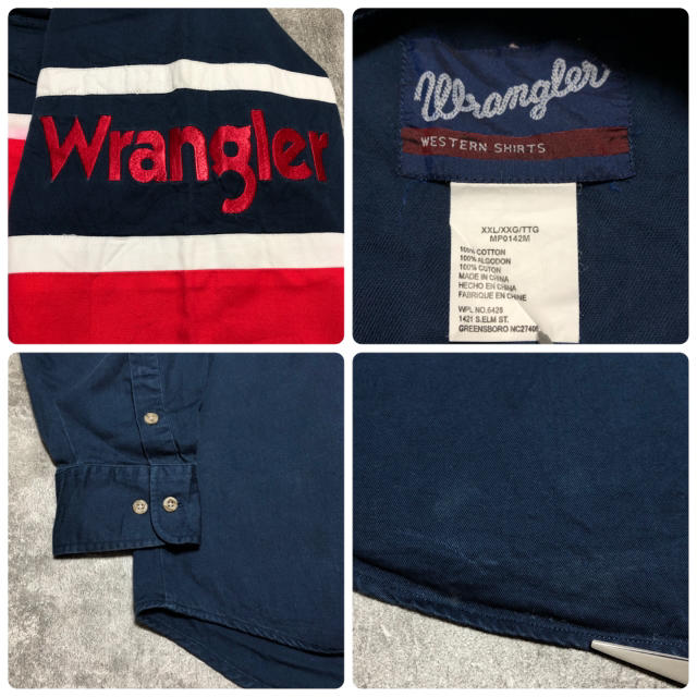 Wrangler(ラングラー)の【レア】ラングラー☆サイド刺繍ビッグロゴマルチラインダブルポケットシャツ 90s メンズのトップス(シャツ)の商品写真