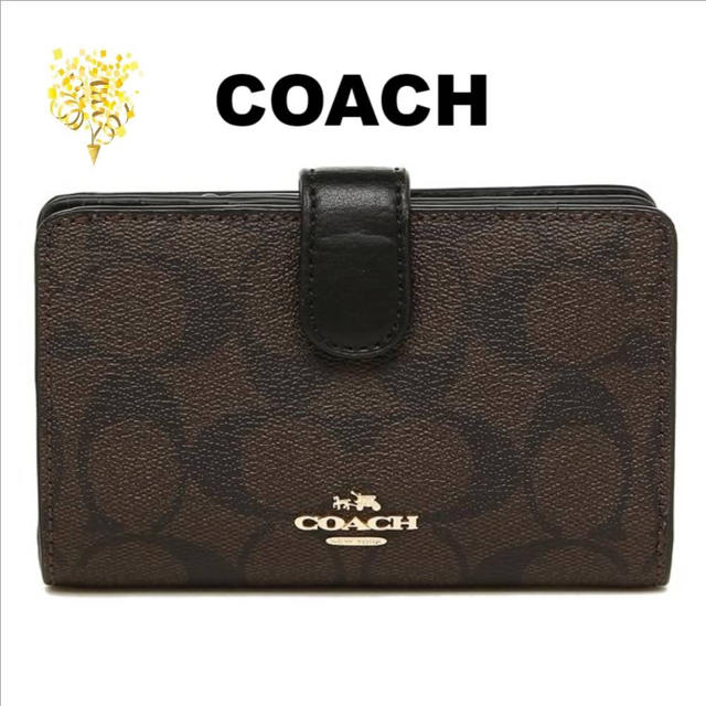 新品　未使用　COACH コーチ 二つ折り財布 レディース  ダークブラウン