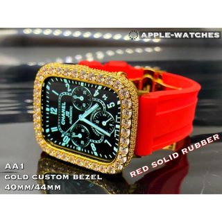 Apple Watch - 金x赤□アップルウォッチ用キラキラカバー&レッド