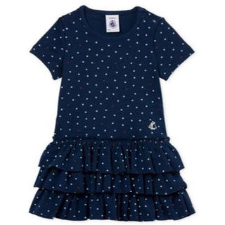 プチバトー(PETIT BATEAU)の☆SALE☆18m プチバトー ハートプリントフリルワンピース(ワンピース)