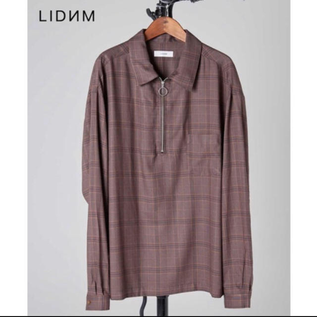 LIDNM ブラウンチェックハーフジップシャツ