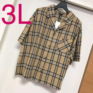 プニュズ(PUNYUS)の新品未使用タグ付き 3Lサイズ 開襟チェックシャツ 大きいサイズ レディース服(シャツ/ブラウス(半袖/袖なし))