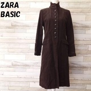 ザラ(ZARA)の【人気】ザラベーシック スペイン製肩パッド入りフリル襟袖コーデュロイコート L (ロングコート)