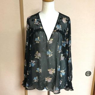 ザラ(ZARA)のZARAシフォンブラウス 花柄 美品 M(シャツ/ブラウス(長袖/七分))