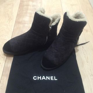 シャネル CHANEL マトラッセ ムートン ロングブーツ 黒 約23㎝42cmヒールの高さ