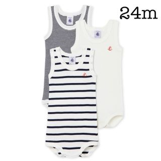 プチバトー(PETIT BATEAU)の【新品】プチバトー マリニエール＆ミラレノースリーブボディ３枚組 24m(肌着/下着)