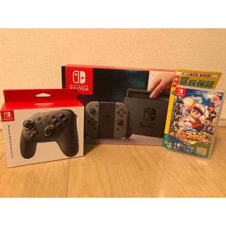 ニンテンドースイッチ(Nintendo Switch)のSwitch グレー本体＋proコントローラー＋パワプロ＋延長保証付(家庭用ゲームソフト)