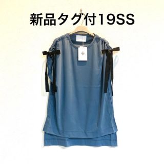 カオン(Kaon)のkaon 新品タグ付き 19SS  リボンカットソー ブルー カオン(カットソー(半袖/袖なし))