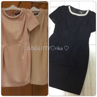 ジャスグリッティー(JUSGLITTY)のジャスグリッティー🍒パール付ワンピ黒(ミニワンピース)