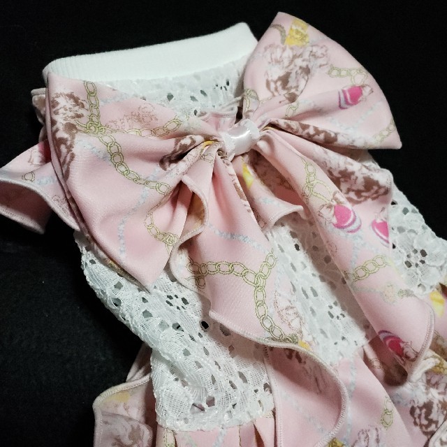 2022春夏新作】 犬服 レース&サテンワンピース ピンク ハンドメイド