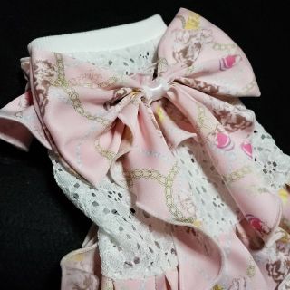 犬服　レース&サテンワンピース　ピンク　ハンドメイド