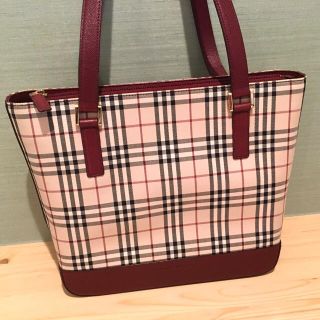 バーバリー(BURBERRY)の美品 バーバリー ショルダー トート バッグ キャンバス チェック 柄 ボルドー(ハンドバッグ)