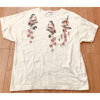 パナマボーイ(PANAMA BOY)の青い小鳥とピンクのお花　キラキラTシャツ(Tシャツ(半袖/袖なし))