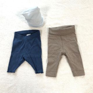 エイチアンドエム(H&M)のベビー レギンス セット ネイビー モカベージュ 新生児 50 H&M 0-1(パンツ)