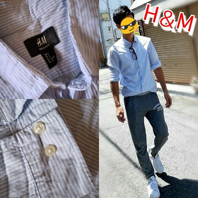 H&M(エイチアンドエム)のH＆M⭐ストライプシャツ 長袖 水色 白 キレイめ ワイシャツ 綿 コットン メンズのトップス(シャツ)の商品写真