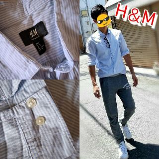 エイチアンドエム(H&M)のH＆M⭐ストライプシャツ 長袖 水色 白 キレイめ ワイシャツ 綿 コットン(シャツ)