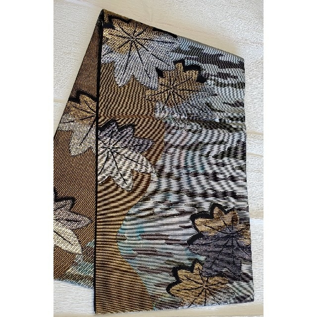 正絹  袋帯  楓  金糸  銀糸  六通 レディースの水着/浴衣(帯)の商品写真
