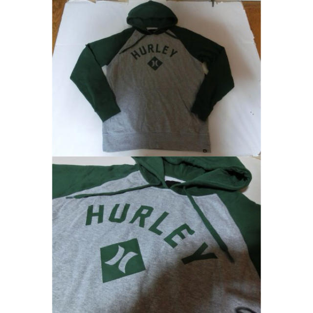 Hurley(ハーレー)のhurleyロゴパーカーUS M 灰x緑 メンズのトップス(パーカー)の商品写真