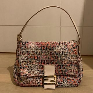 綺麗♡フェンディFENDI マンマバケット/ハンドバッグ デニム紺 花柄ビーズ