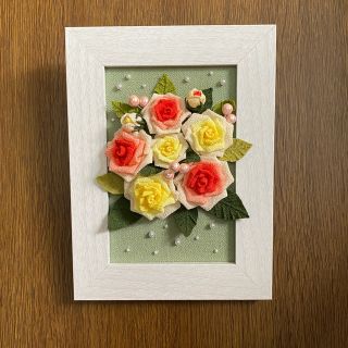 ちりめんつまみ細工フレーム薔薇(ハガキサイズ)