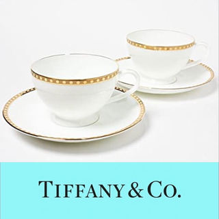 ティファニー(Tiffany & Co.)の【値下げ！】ティファニー  ゴールドバンド　カップ＆ソーサー　2客セット(グラス/カップ)