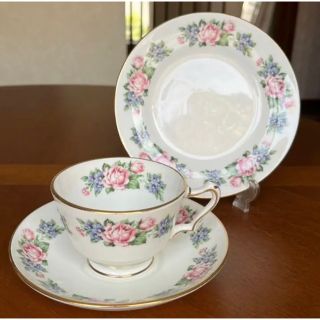 ロイヤルアルバート(ROYAL ALBERT)の【英国ビンテージ】クラウンスタッフォードシャー★ローズ勿忘草★トリオ(食器)