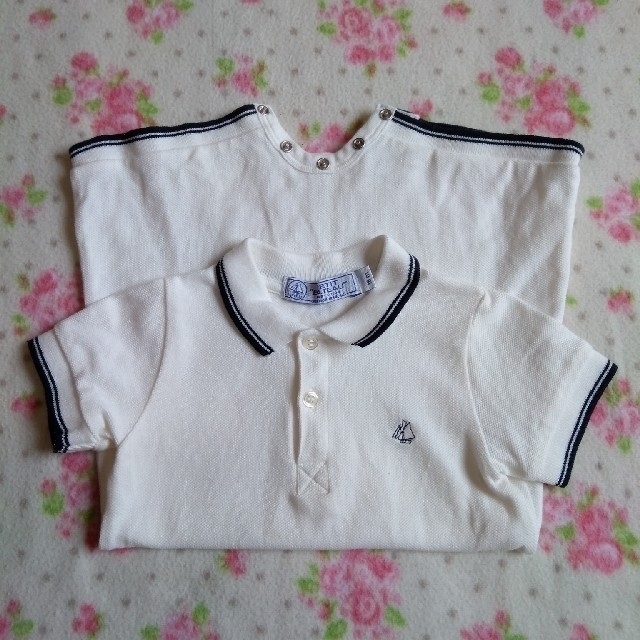 PETIT BATEAU(プチバトー)のプチバトー　鹿の子編みポロ衿ショートロンパース キッズ/ベビー/マタニティのベビー服(~85cm)(ロンパース)の商品写真