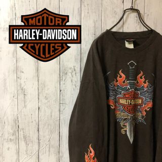 ハーレーダビッドソン(Harley Davidson)の【激レア】ハーレーダビッドソン☆ファイヤーパターン バックプリント ロンＴ(Tシャツ/カットソー(七分/長袖))