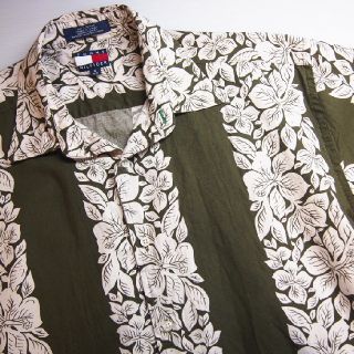 トミーヒルフィガー(TOMMY HILFIGER)の実寸 XL Tommy Hilfiger ボーダー アロハシャツ 古着 a547(シャツ)